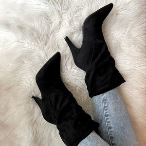 Black Slouchy Pointed Toe Faux Suede Boots